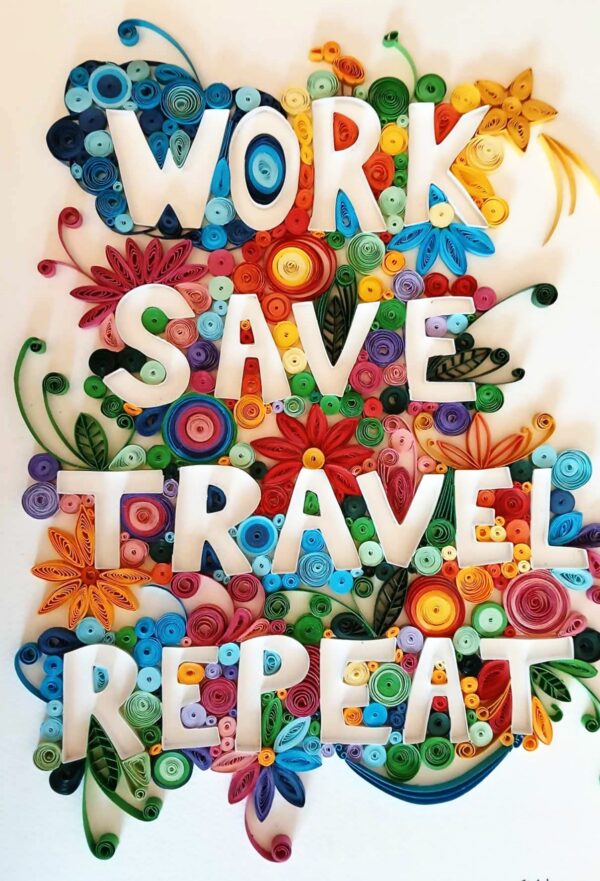 cadre " Work, Save, Travel, Repeat "